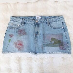 princess polly lace trim rose denim micro mini skirt